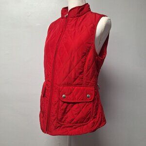 Croft & Barrow Quilted‎ Red Sleeveless Vest Womens Small Pockets Full Zip Collar